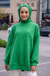 Uygun Fiyatlı KENDINDEN DESENLI TUNIK YESIL | Loccomoda.com 