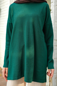 Kendinden Desenli Tunik Zümrüt Yeşil