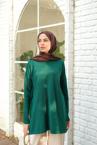 Kendinden Desenli Tunik Zümrüt Yeşil