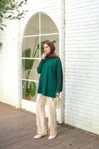 Kendinden Desenli Tunik Zümrüt Yeşil