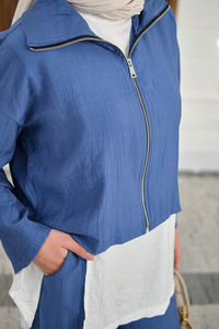 Kendinden Desenli Üçlü Takım Mavi