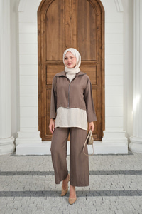 Kendinden Desenli Üçlü Takım Vizon