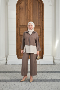 Kendinden Desenli Üçlü Takım Vizon