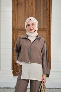 Kendinden Desenli Üçlü Takım Vizon