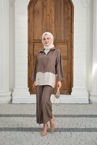 Kendinden Desenli Üçlü Takım Vizon