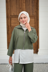 Kendinden Desenli Üçlü Takım Yeşil