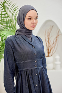 Kendinden Kemerli Kot Elbise  Mavi