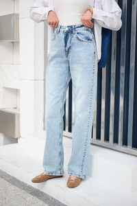 Kesik Paça Desen Kot Pantolon Buz Mavi