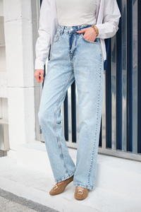 Kesik Paça Desen Kot Pantolon Buz Mavi