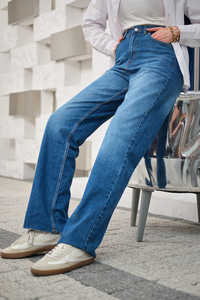 Kesik Paça Desen Kot Pantolon Mavi