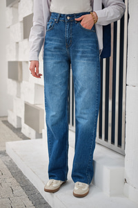 Kesik Paça Desen Kot Pantolon Mavi