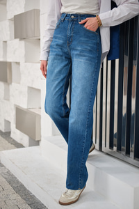 Kesik Paça Desen Kot Pantolon Mavi