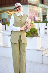 Keten Sıfır Kol İkili Takım Yeşil