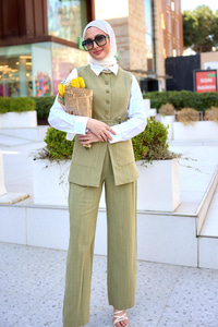 Keten Sıfır Kol İkili Takım Yeşil