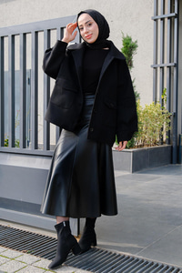 Kiloş Deri Etek  Siyah