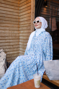 Kır Bahçesi Desen Elbise Mavi