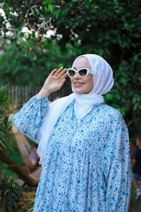 Kır Bahçesi Desen Elbise Mavi