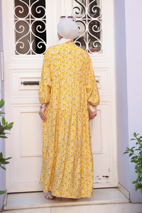 Kır Bahçesi Desen Elbise Sarı