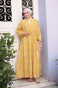 Kır Bahçesi Desen Elbise Sarı