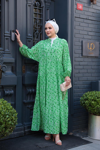 Kır Bahçesi Desen Elbise Yeşil