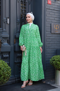 Kır Bahçesi Desen Elbise Yeşil