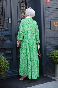 Kır Bahçesi Desen Elbise Yeşil