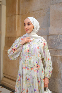 Kır Çiçeği Desenli Elbise Yeşil