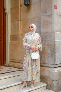 Kır Çiçeği Desenli Elbise Yeşil