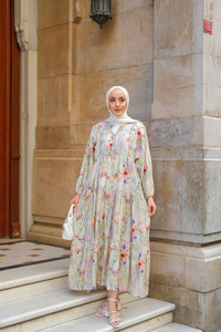 Kır Çiçeği Desenli Elbise Yeşil