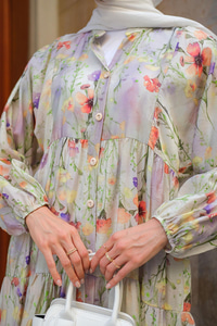 Kır Çiçeği Desenli Elbise Yeşil