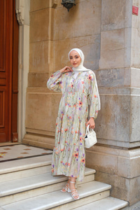 Kır Çiçeği Desenli Elbise Yeşil