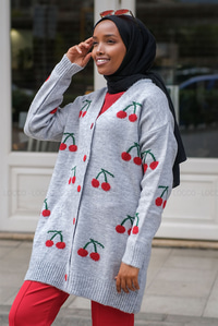 Uygun Fiyatlı KIRAZ DESEN TRIKO HIRKA GRI | Loccomoda.com 