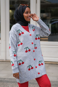 Uygun Fiyatlı KIRAZ DESEN TRIKO HIRKA GRI | Loccomoda.com 