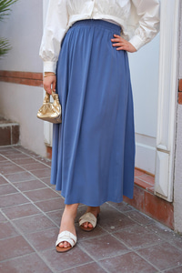 Kırışık  Kloş Etek İndigo Mavi