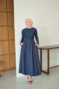 Kırışık Kloş Etek Lacivert