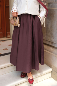 Kırışık Kloş Etek Mürdüm