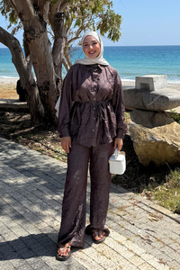 Kırışık Kumaş Takım Bordo