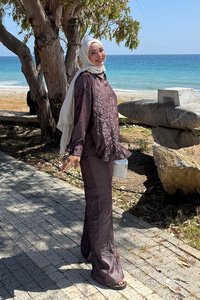 Kırışık Kumaş Takım Bordo