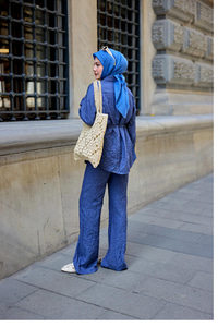 Kırışık Kumaş Takım Lacivert