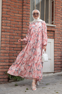 Kırlangıç Desenli Elbise Kiremit