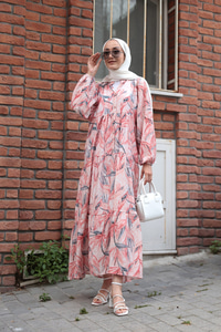 Kırlangıç Desenli Elbise Kiremit