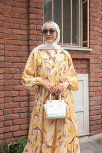 Kırlangıç Desenli Elbise Sarı