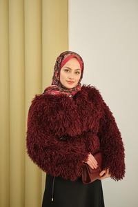 Kıvırcık Detay Kürk Kaban Bordo