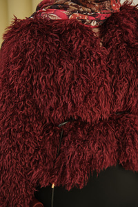 Kıvırcık Detay Kürk Kaban Bordo