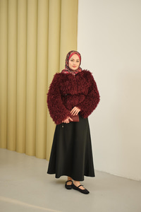 Kıvırcık Detay Kürk Kaban Bordo