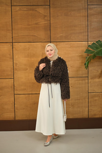 Kıvırcık Detay Kürk Kaban Kahverengi