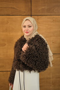 Kıvırcık Detay Kürk Kaban Kahverengi