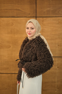 Kıvırcık Detay Kürk Kaban Kahverengi