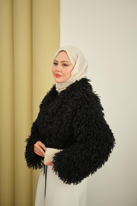 Kıvırcık Detay Kürk Kaban Siyah