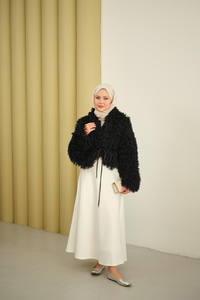 Kıvırcık Detay Kürk Kaban Siyah